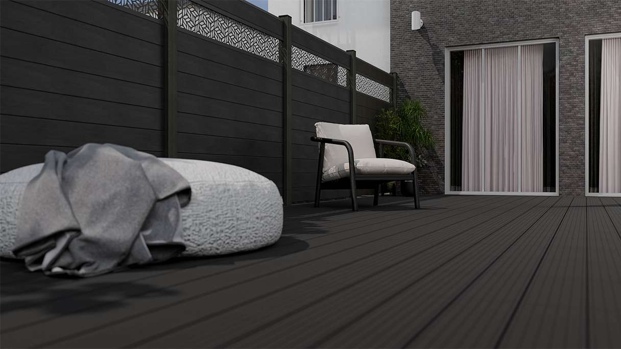 planeo Gardence Strong - Clôture à emboîter BPC Leafs gris pierre co-ex 180 x 180 cm
