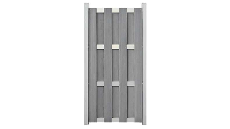 planeo Gardence Premade - Clôture de jardin en BPC sur chant gris pierre co-extrudé 84,3 x 180cm avec traverse EV1 argentée