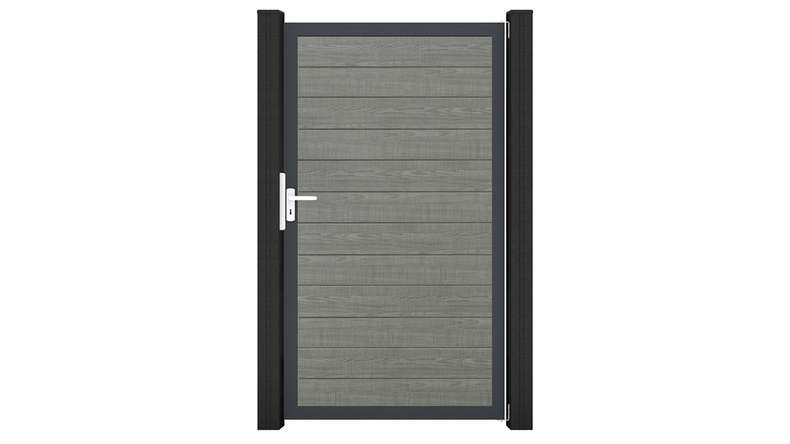 planeo Gardence Simply Small - Portail universel en PVC « Grey Ash Cut » avec cadre en aluminium, 100 x 180 cm