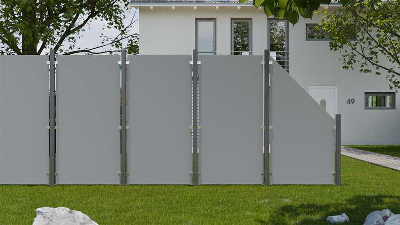 planeo Gardence Resistant - Clôture pare-vue HPL sur chant gris uni 90 x 180cm