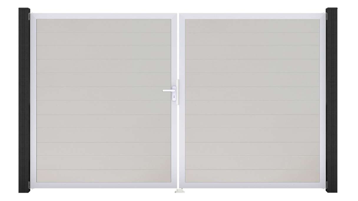 planeo Gardence Simply Small - Portail en PVC à deux vantaux, blanc, avec cadre en aluminium, 300 x 180 cm