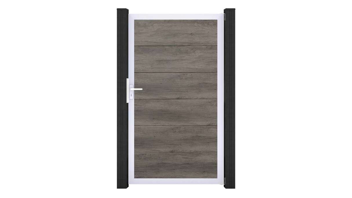 planeo Gardence Simply - Portail universel en PVC « Monument Oak » avec cadre en aluminium, 100 x 180 cm