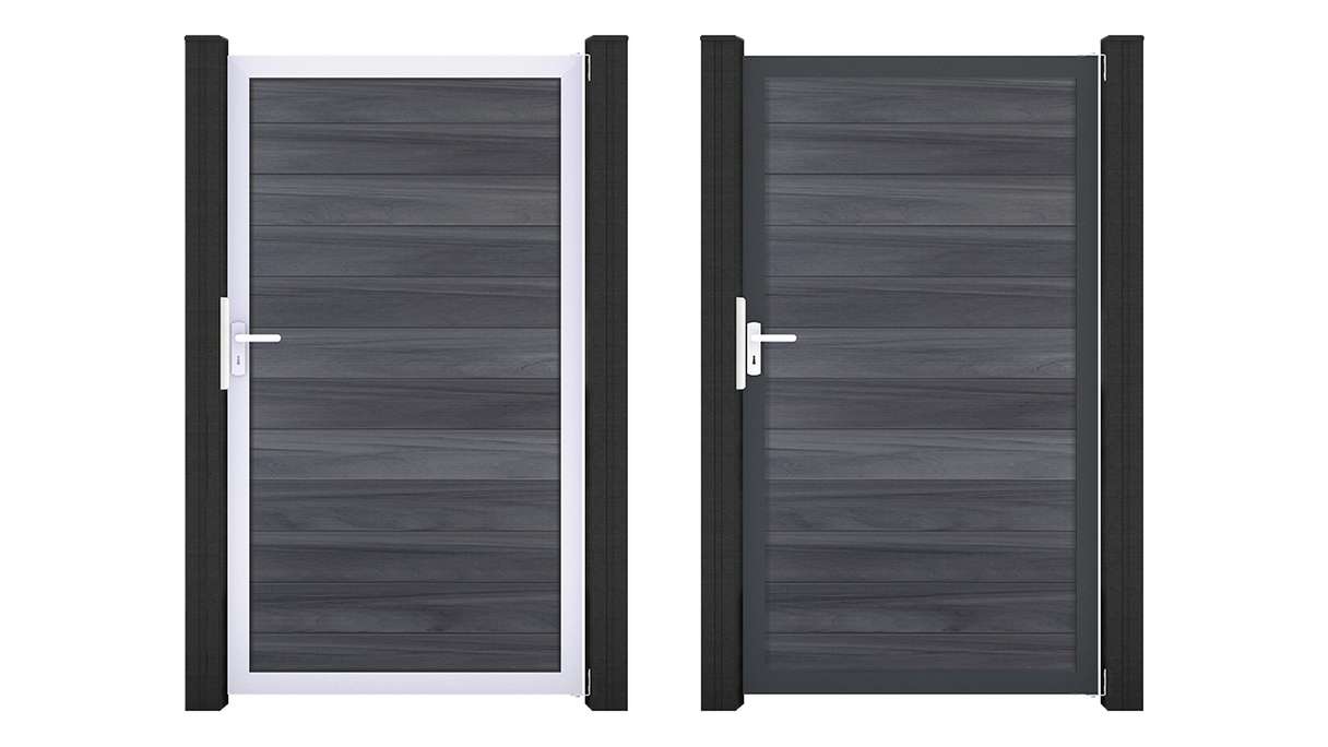 planeo Gardence Strong - Portillon universel BPC gris pierre, en co-extrudé avec cadre en aluminium, 100 x 180 cm