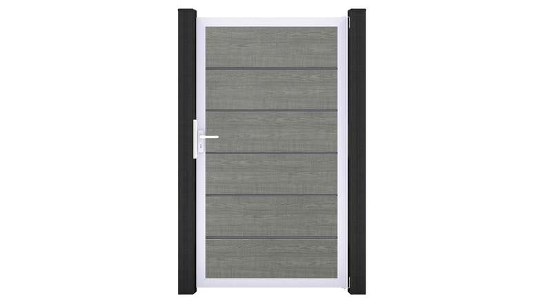 planeo Gardence Simply Premium - Portail universel en PVC « Grey Ash Cut » avec cadre en aluminium, 100 x 180 cm