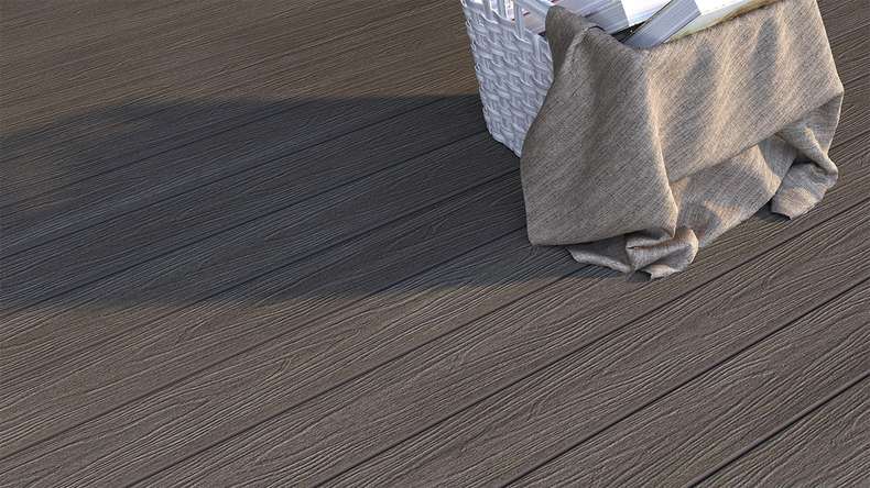 planeo WOODLine Nature - Lame de terrasse WPC CoEx enrobée chambre creuse - gris foncé 3m structuré/lisse brossé