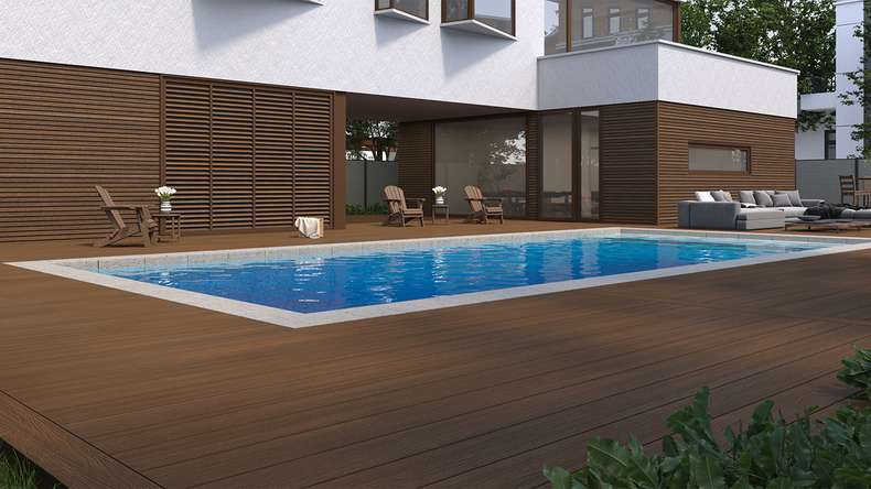 planeo MAXLine Nature - WPC CoEx lame de terrasse XL gainée chambre creuse - Ipe brun 3m structuré/lisse brossé