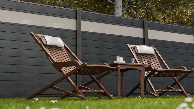 planeo Gardence Strong - Clôture à emboîter BPC verre satiné gris pierre co-ex 180 x 180 cm