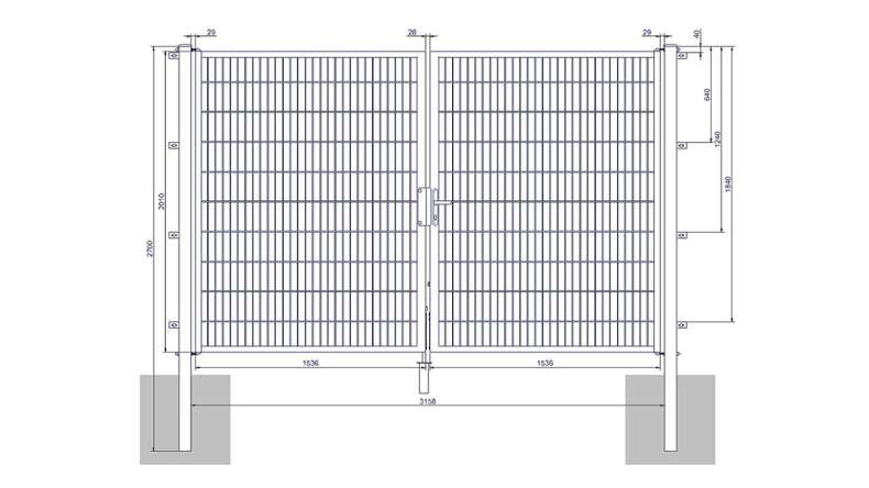 Porte universelle moyenne 2 vantaux vert mousse H 2000 x L 3158 mm poteaux de porte inclus