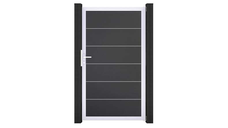 planeo Gardence Simply Premium - Portail universel en PVC gris anthracite avec cadre en aluminium 100 x 180 cm