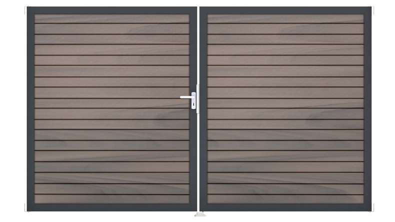 planeo Gardence Trendy - Portail BPC en losange - 2 vantaux, bicolore, co-extrudé, avec cadre en aluminium