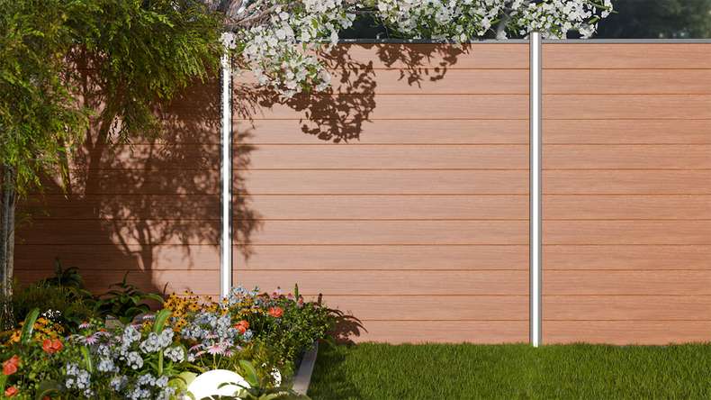 planeo Gardence Simply Small - Clôture PVC à emboîter Golden Oak 180 x 180 cm