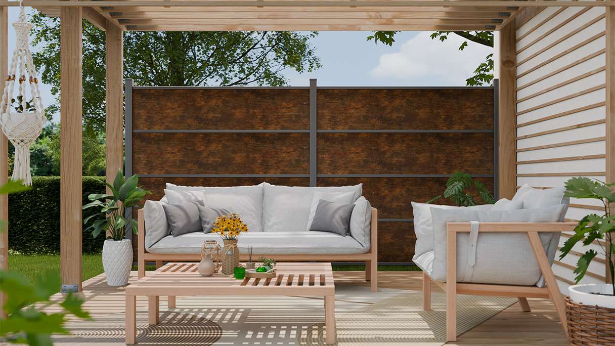 planeo Gardence Resistant - Clôture à emboîter HPL aspect rouille 180 x 183 cm