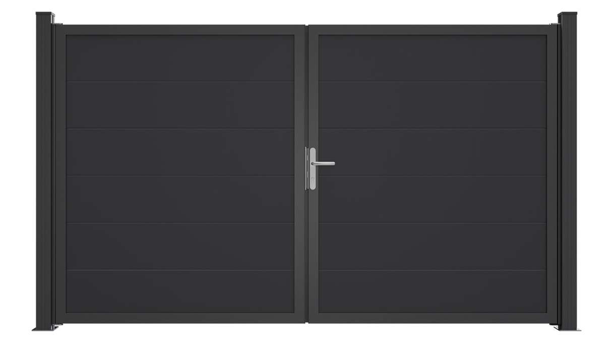 planeo Gardence Simply Guard - Portail en PVC - À deux battants, gris anthracite, avec cadre en aluminium, 300 x 180 cm