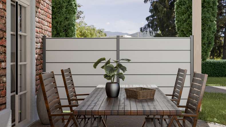 planeo Gardence Simply Premium - Clôture à emboîter en PVC blanc avec pilastres anthracite 180 x 180 cm