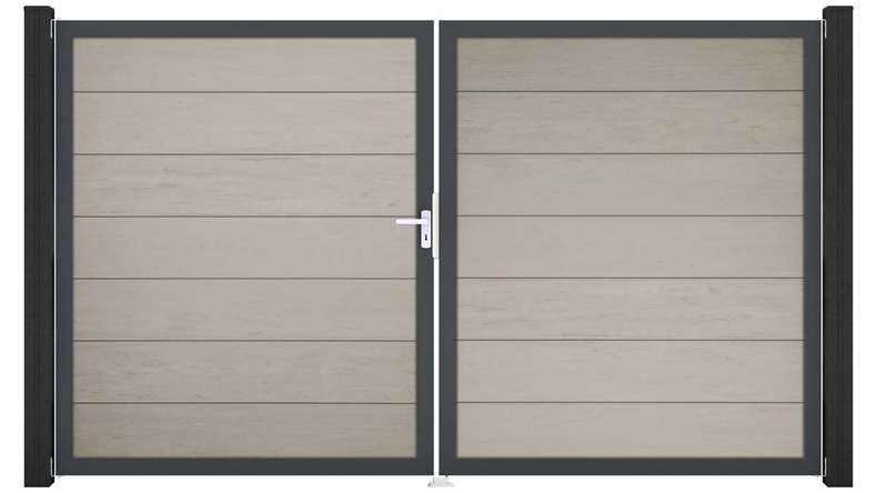planeo Gardence Strong XL - Porte composite DIN gauche 2 vantaux bicolore sable avec cadre aluminium Anthracite