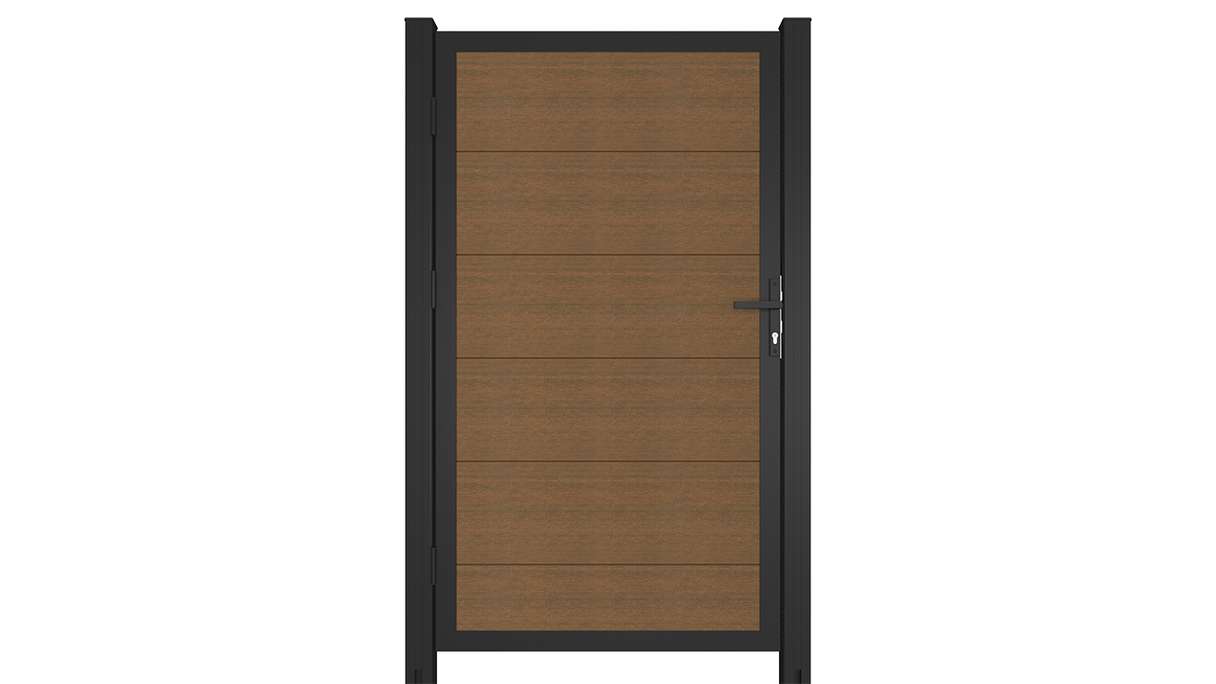 planeo INFINITY XL-Board - WPC CoEx Porte universelle Burma Teck avec cadre alu anthracite 100 x 180