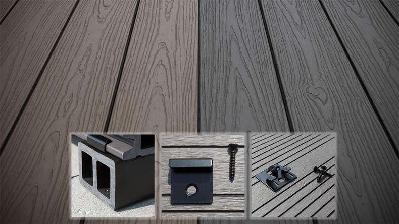 planeo CoEXWood Kit complet de terrasse en WPC Plancher massif - gris/ciment structuré