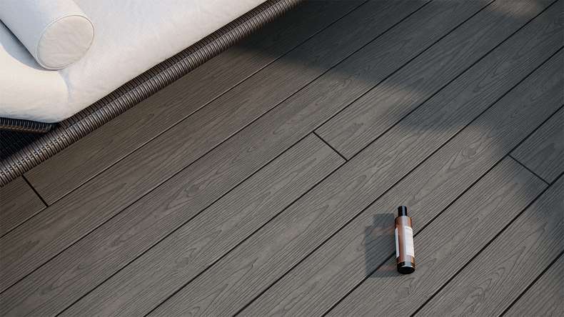 planeo CoEXWood Lame de terrasse WPC massif enrobé - gris/ciment 3m structuré