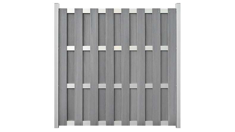 planeo Gardence Premade - Clôture de jardin BPC Carré Gris pierre co-extrudé 180 x 180cm avec traverse EV1 Argent
