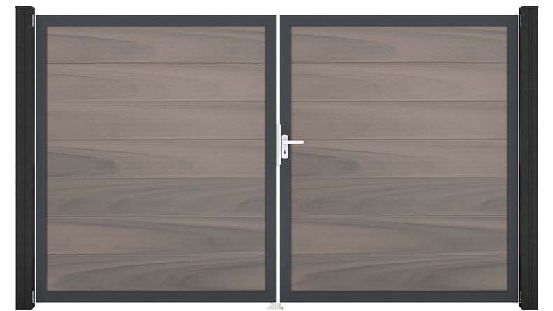 planeo Gardence Strong XL - Portail BPC - À 2 vantaux, bicolore, co-extrudé, avec cadre en aluminium 