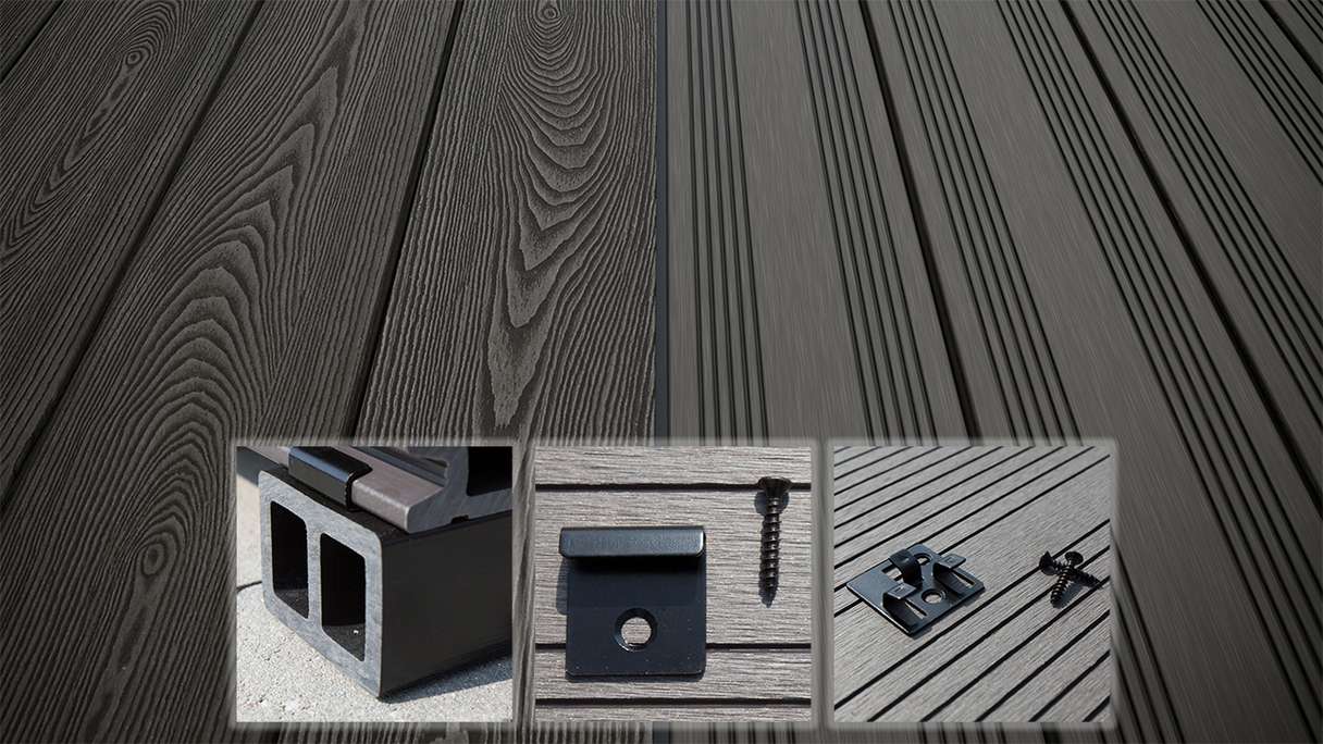 planeo SolidWood Kit complet de terrasse en WPC Planche massive - gris foncé français/structuré
