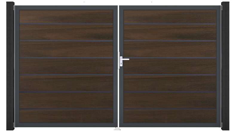 planeo Gardence Deluxe - Porte composite DIN droite 2 vantaux noyer co-ex avec cadre alu Anthracite