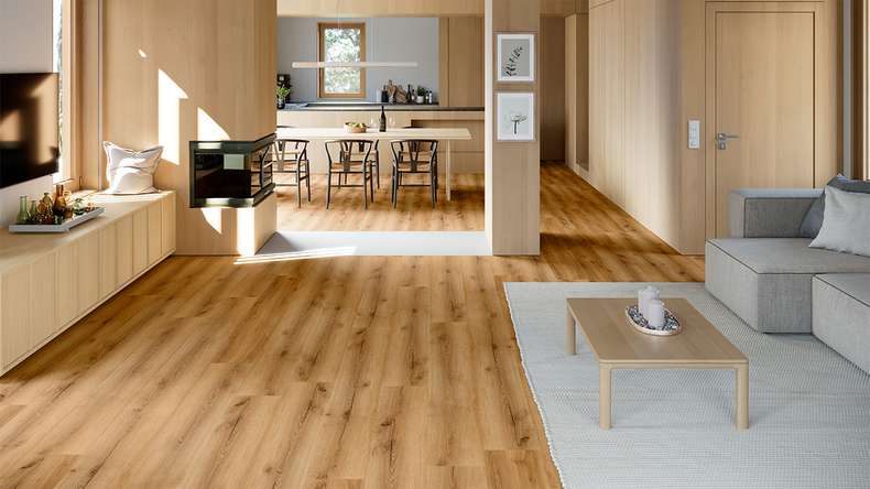 planeo Vinyle à clic rigide - SolutionX 2in1 BigSize Atelier Oak Plancher XL de 1,83 m de long | Isolation phonique intégrée (ECF-BS-85)