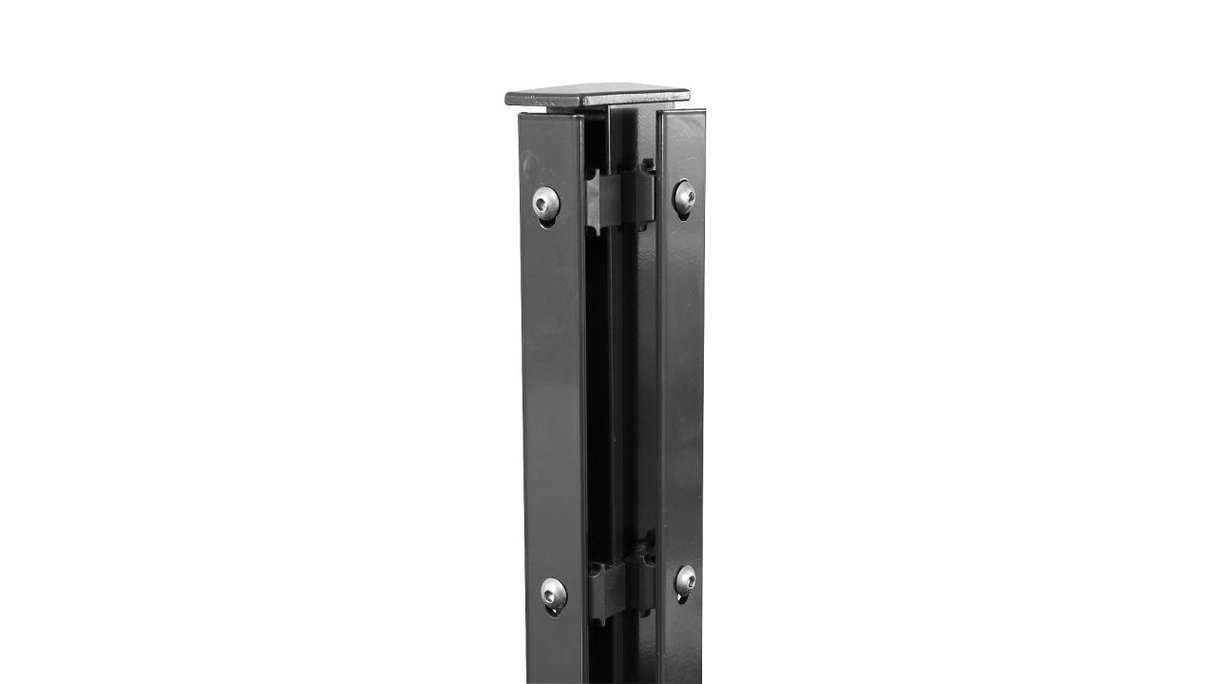 Poteau d'angle type FB anthracite pour clôture à double maille