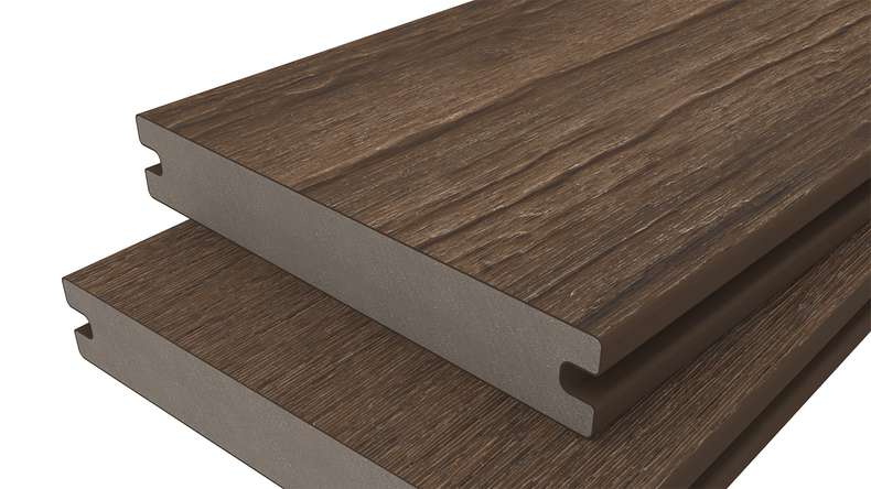 planeo ANTIKWoodline - Lame de terrasse massif en WPC CoEx - Ipé brun 3 m - finition rustique/brossée lisse