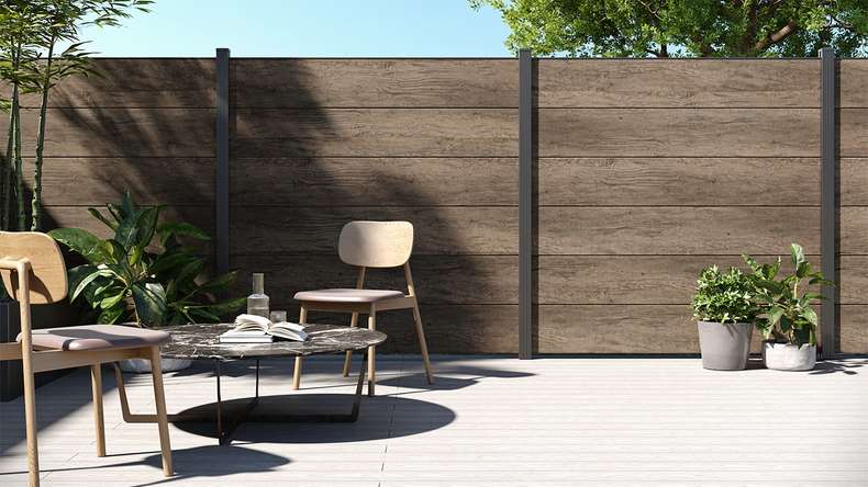 planeo Gardence Simply - Clôture PVC à emboîter Carré Monument Oak 180x180 cm