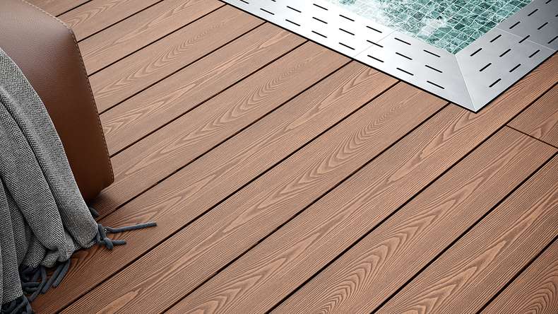 planeo SolidWood WPC Lame de terrasse massive - brun clair 3m français/structuré