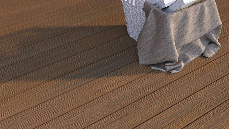 planeo WOODLine Nature - Lame de terrasse alvéolaire revêtue de WPC CoEx - Burma Teak 3m structuré/lisse brossé