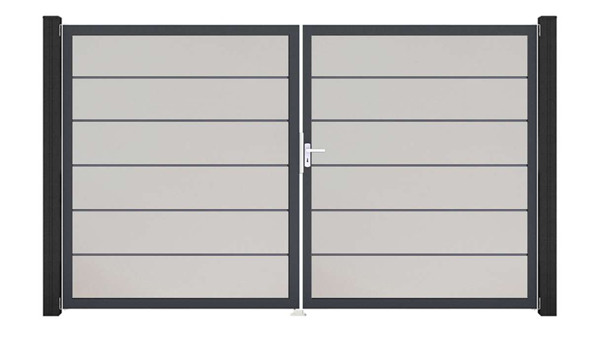 planeo Gardence Simply Premium - Portail en PVC à deux vantaux, blanc, avec cadre en aluminium, 300 x 180 cm