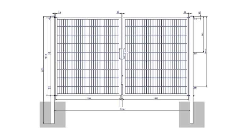 planeo Porte universelle medium 2 vantaux anthracite H 1800 x L 3000 mm poteaux de porte inclus