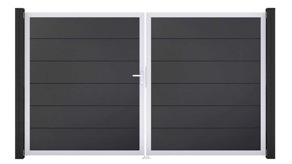 planeo Gardence Simply - Portail en PVC à deux vantaux, gris anthracite, avec cadre en aluminium