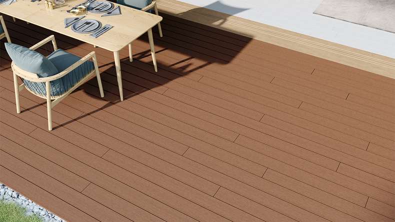 planeo LineWood Lame de terrasse WPC massif - brun clair 3.60m rainuré/cannelé