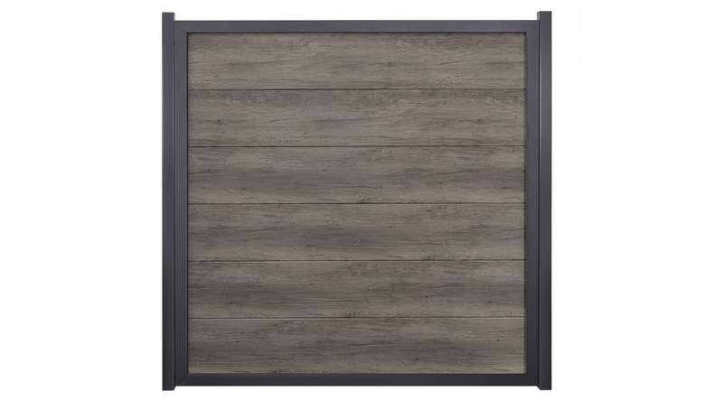 planeo Gardence Simply Guard - Clôture de jardin en PVC Monument Oak avec cadre en aluminium anthracite 180 x 180 cm