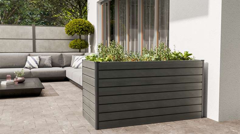 planeo BPC-Rhombus bac surélevé rectangulaire - gris pierre co-ex. 150 x 70 x 79 cm