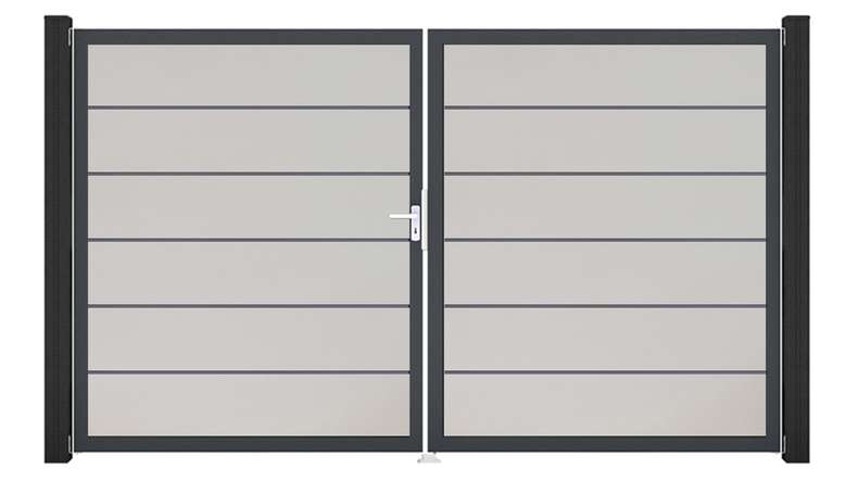 planeo Gardence Simply Premium - Portail en PVC à deux vantaux, blanc, avec cadre en aluminium, 300 x 180 cm