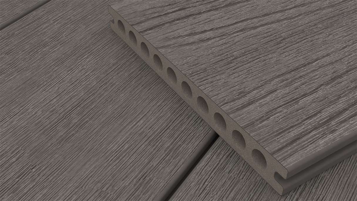 planeo MAXLine Nature - WPC CoEx lame de terrasse XL gainée chambre creuse - gris foncé 3m structuré/lisse brossé