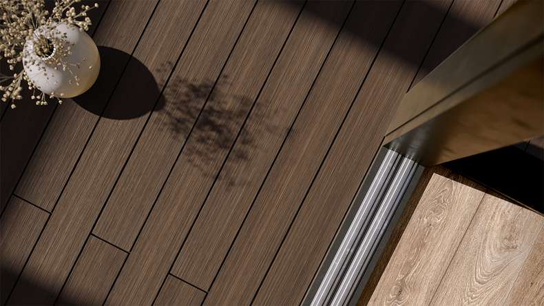 planeo AntikWood Lame de terrasse WPC massif - brun 3m vieilli à l'ancienne