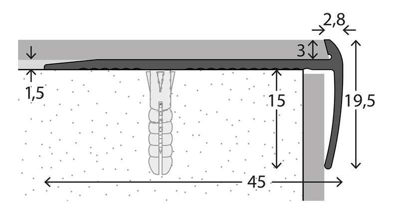 planeo Profilé pour nez de marche 791 Argent 250 cm