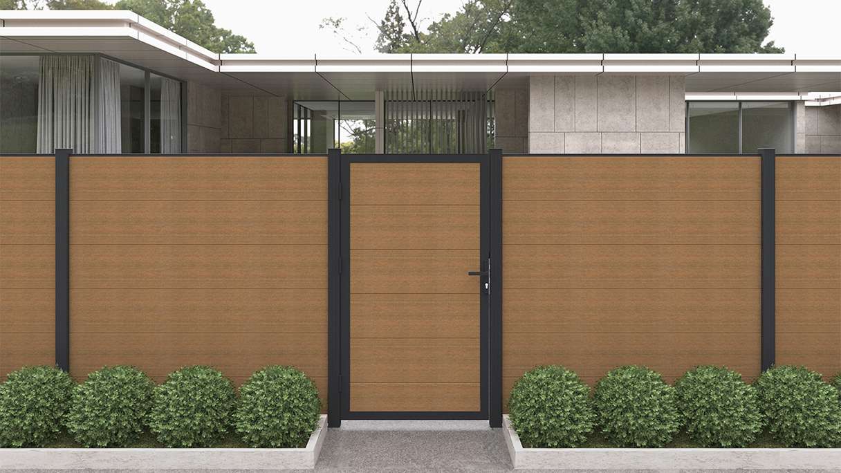 planeo INFINITY XL-Board - WPC CoEx Porte universelle Burma Teck avec cadre alu anthracite 100 x 180