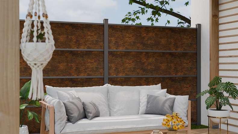 planeo Gardence Resistant - Clôture à emboîter HPL aspect rouille 180 x 183 cm