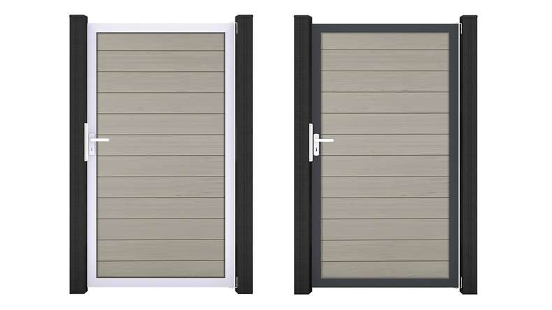 planeo Gardence Strong - Porte universelle BPC bicolore « Sand » avec cadre en aluminium 100 x 180 cm