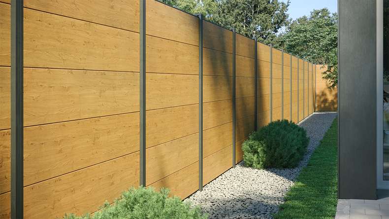 planeo Gardence Simply - Clôture PVC à emboîter Carré chêne cendré naturel