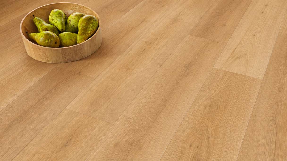 Vinyle rigide à clipser planeo - SolutionX 2 en 1 BigSize Belle Oak, lames XL de 1,83 m de long | Isolation phonique intégrée (ECF-BS-86)