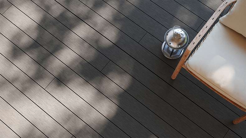 planeo LineWood Lame de terrasse WPC massif - gris foncé 3m rainuré/cannelé