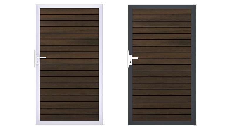 planeo Gardence Trendy - Portail universel BPC-Rhombus - Noyer coextrudé avec cadre en aluminium 100 x 180 4 cm