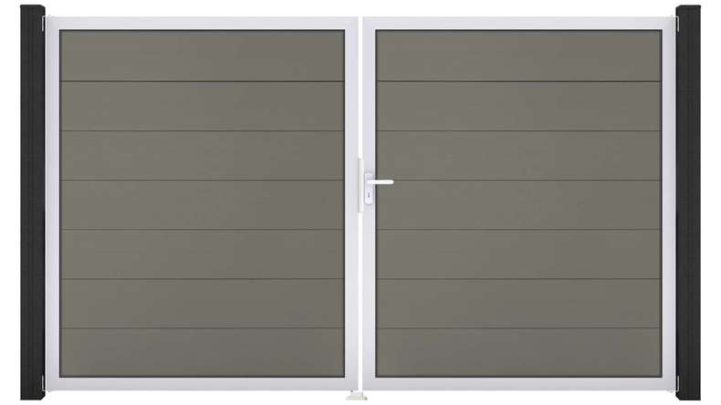 planeo Gardence Strong XL - Portail BPC - À deux battants, gris, avec cadre en aluminium